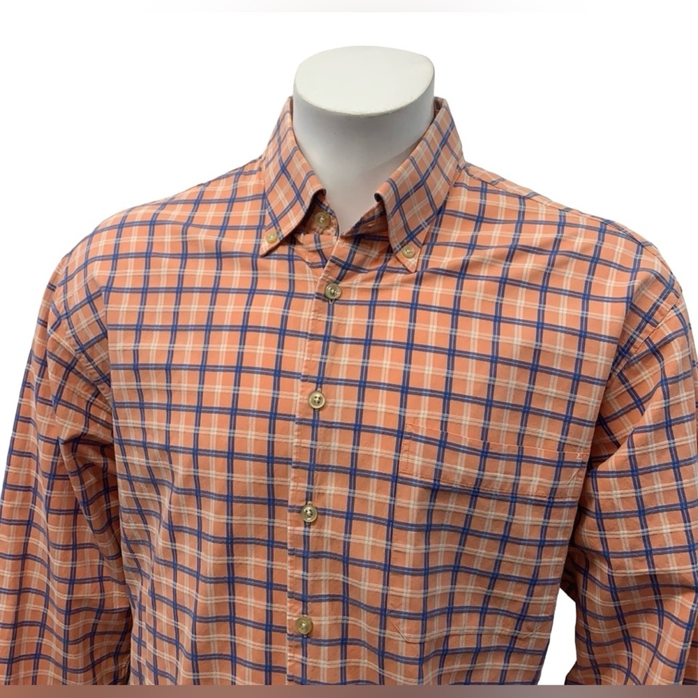 Orvis Orange Blue White Oxford Button Down Cotton Long Sleeve Shirt XL X-Large - Picture 5 of 8